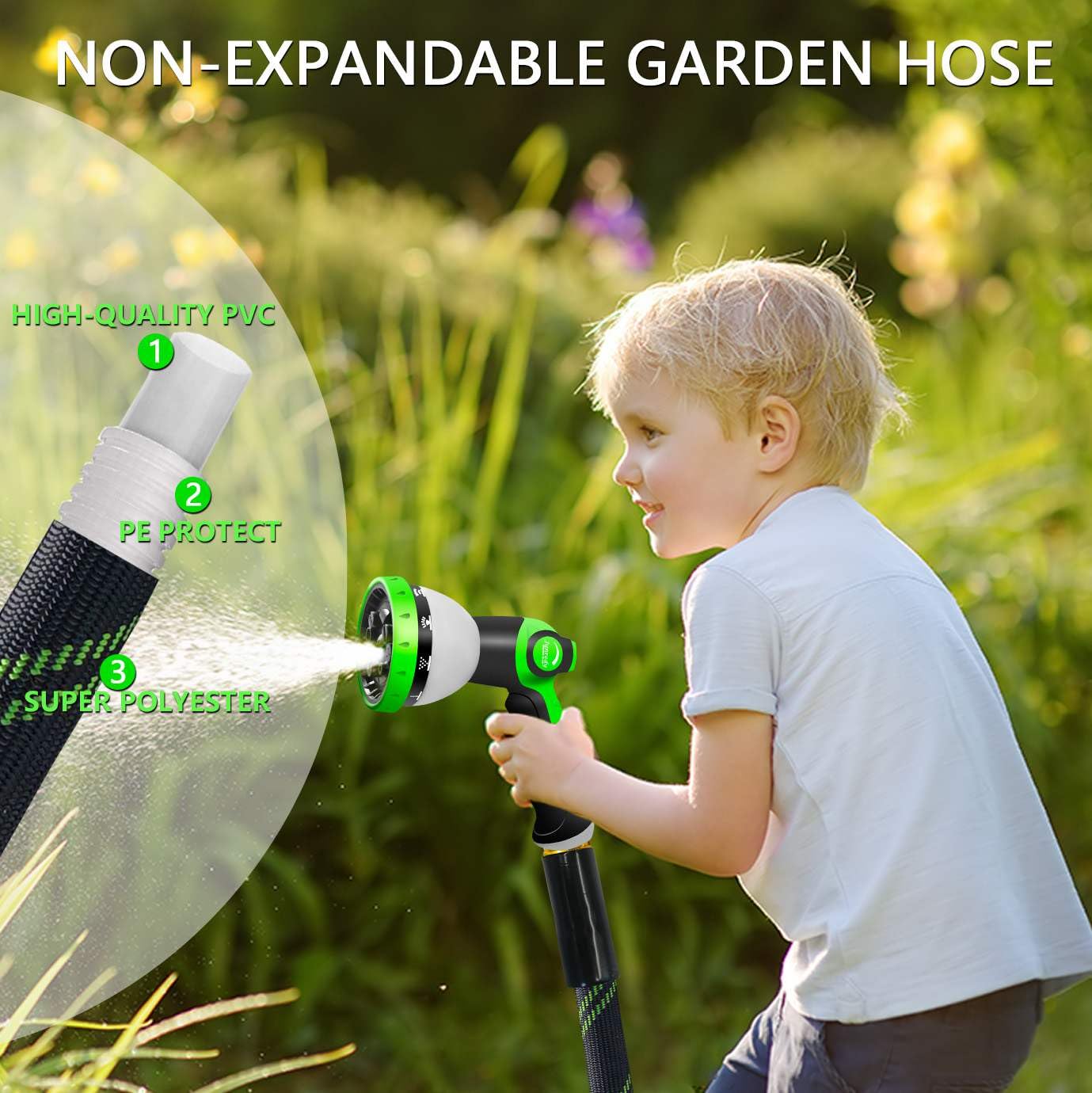 Junredy 25FT garden hose coiled with ergonomic spray nozzle
