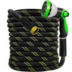 Junredy 25FT garden hose front view with 10-function nozzle