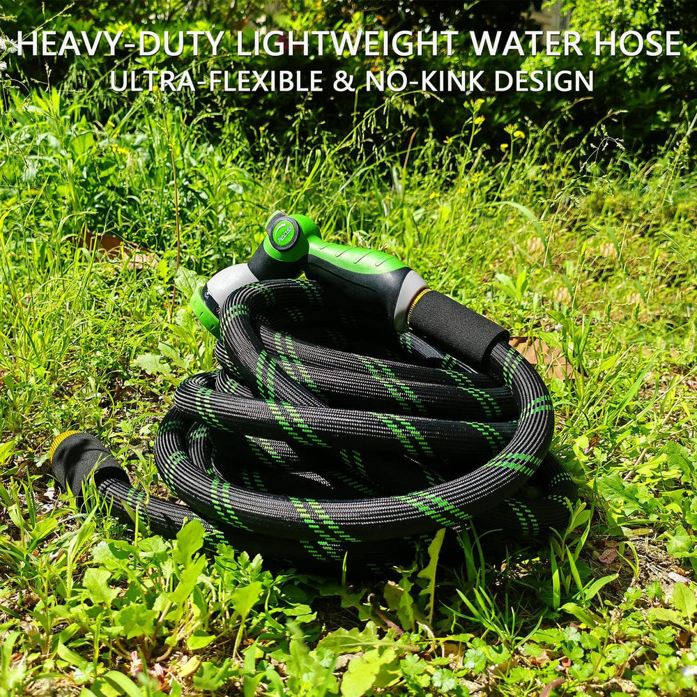 Junredy garden hose attached to a faucet in a garden