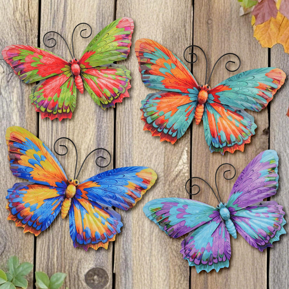 Junware metal butterfly wall art in vibrant colours, front view