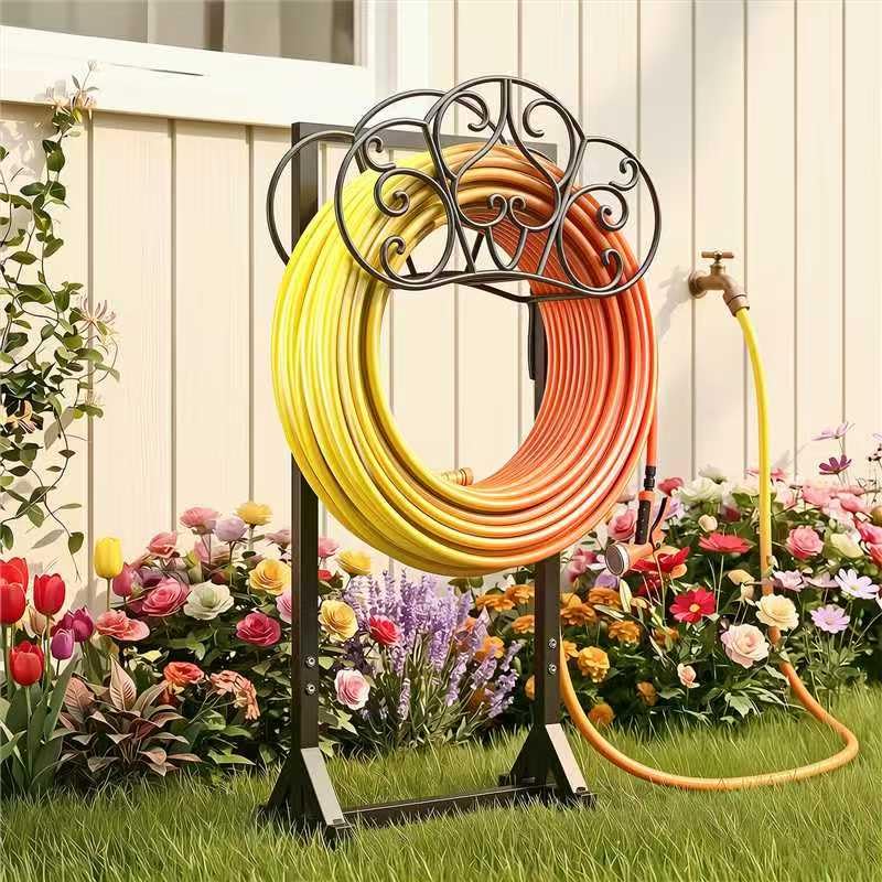 JUNYIYOUO Heavy-Duty Garden Hose Holder front view, black