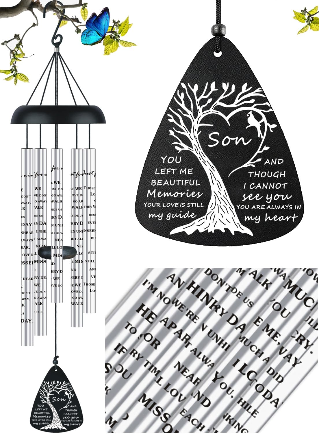 JUST FOR WIND Sympathy Memorial Wind Chimes front view in silver