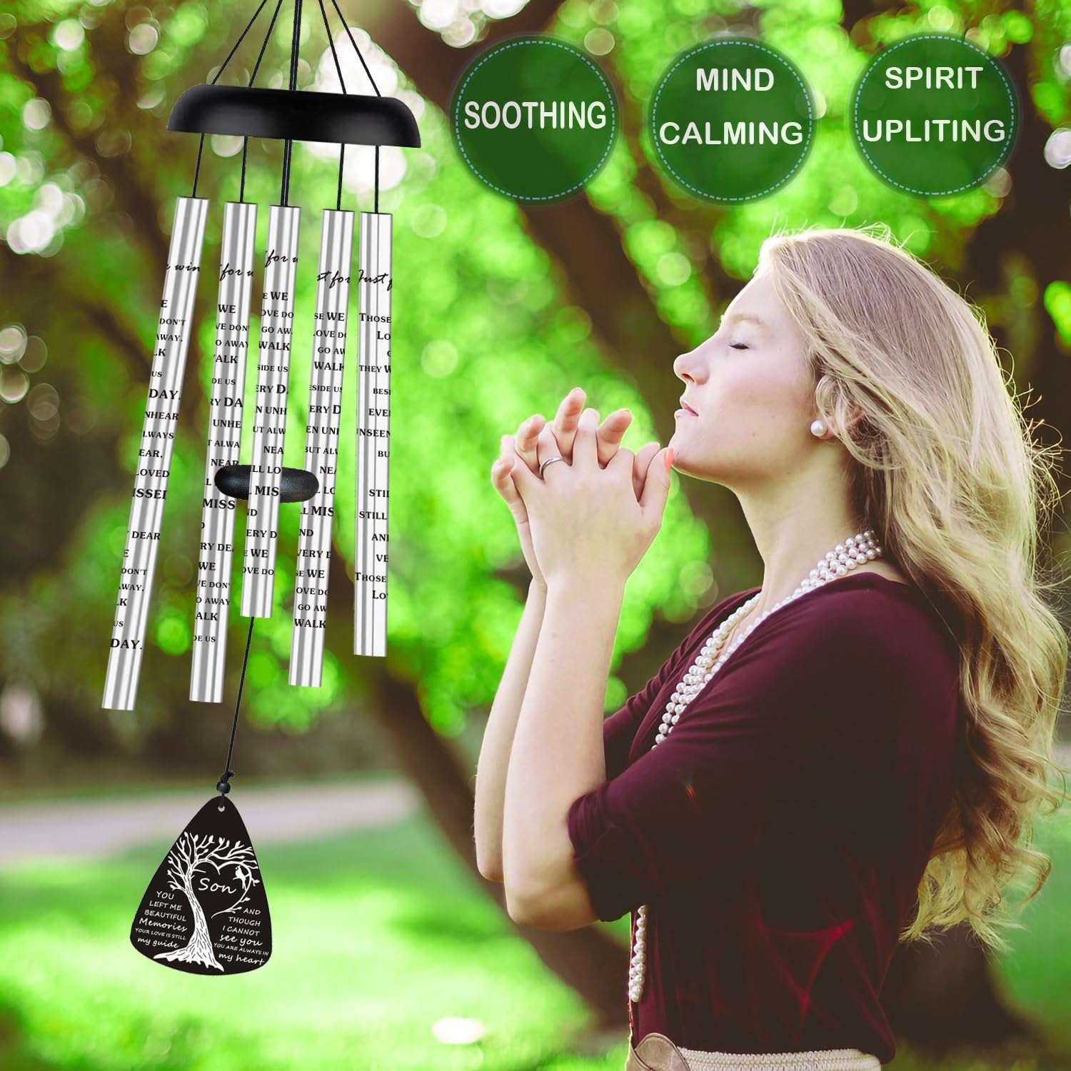 JUST FOR WIND Sympathy Memorial Wind Chimes hanging outdoors