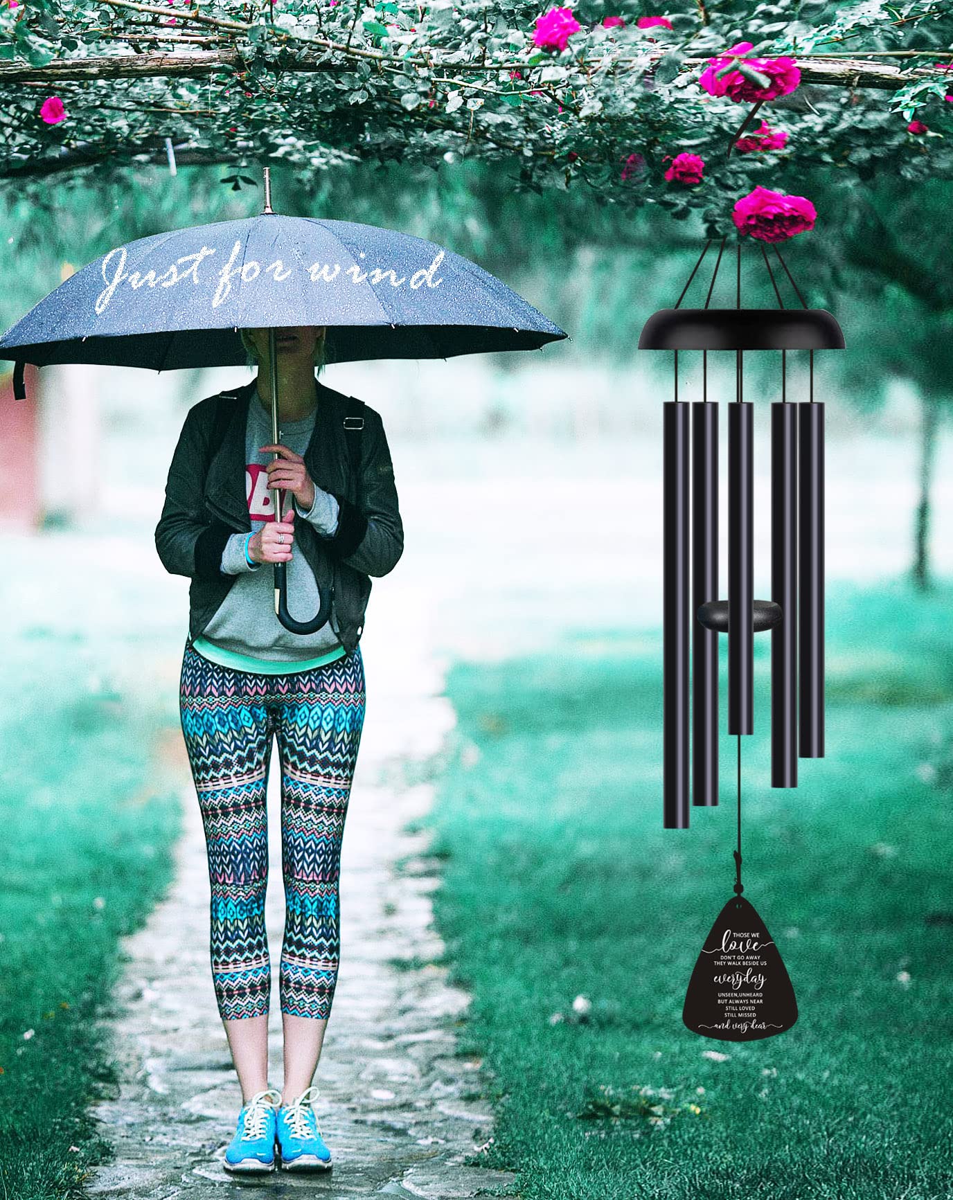 JUST FOR WIND Wind Chimes hanging in a garden setting