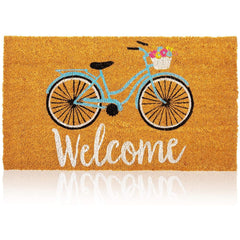 Juvale Coir Welcome Mat front view with bicycle design