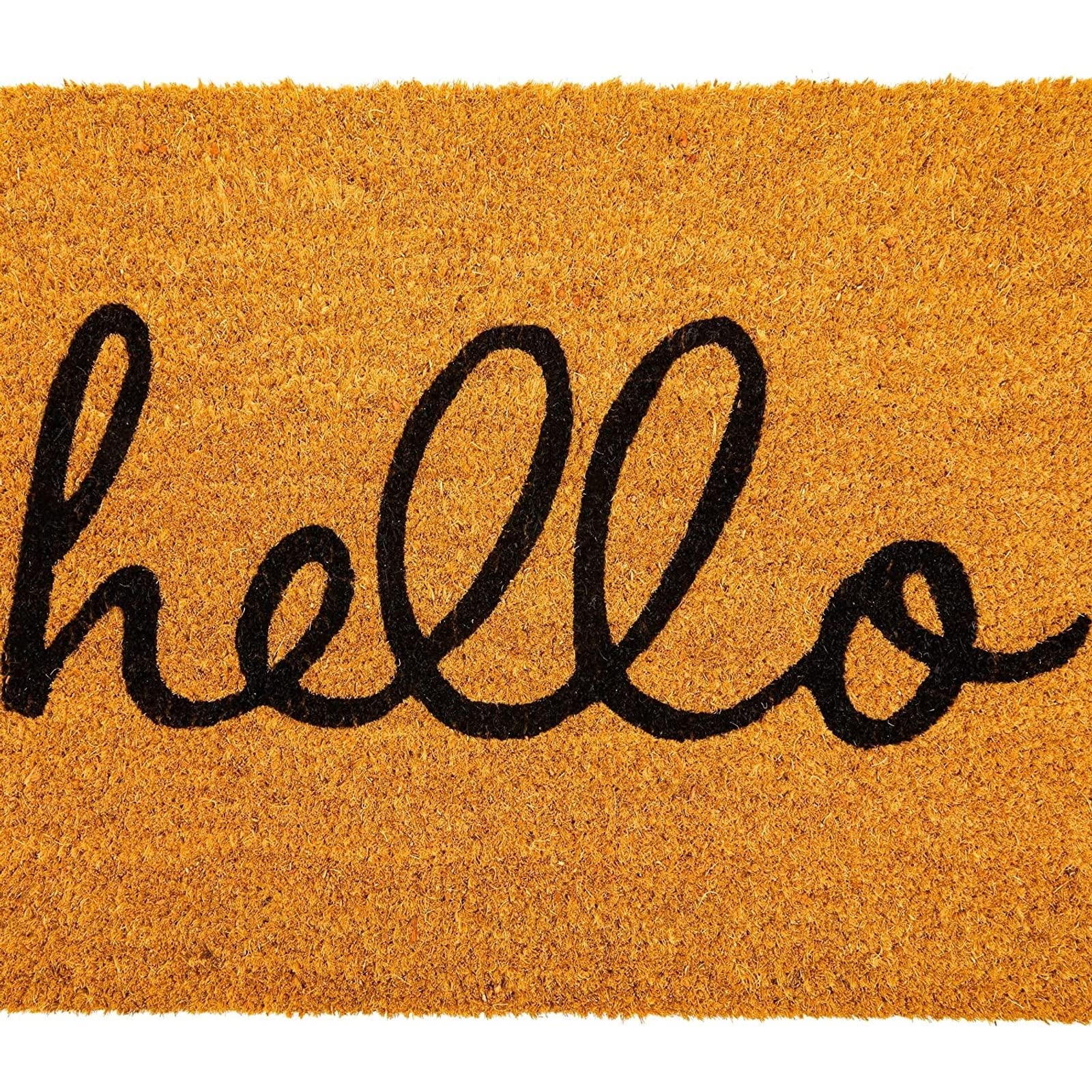 Juvale Hello Coir Doormat being cleaned with a stiff bristle brush