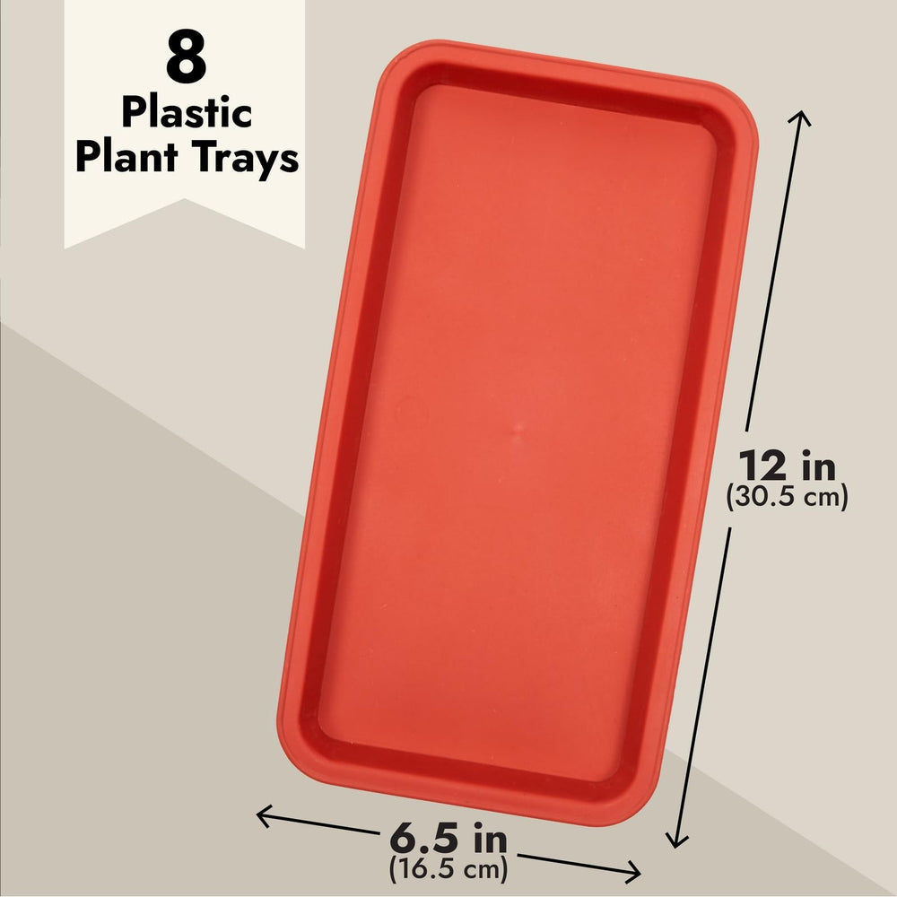 Juvale Rectangular Plastic Plant Tray - Terracotta Red, side view