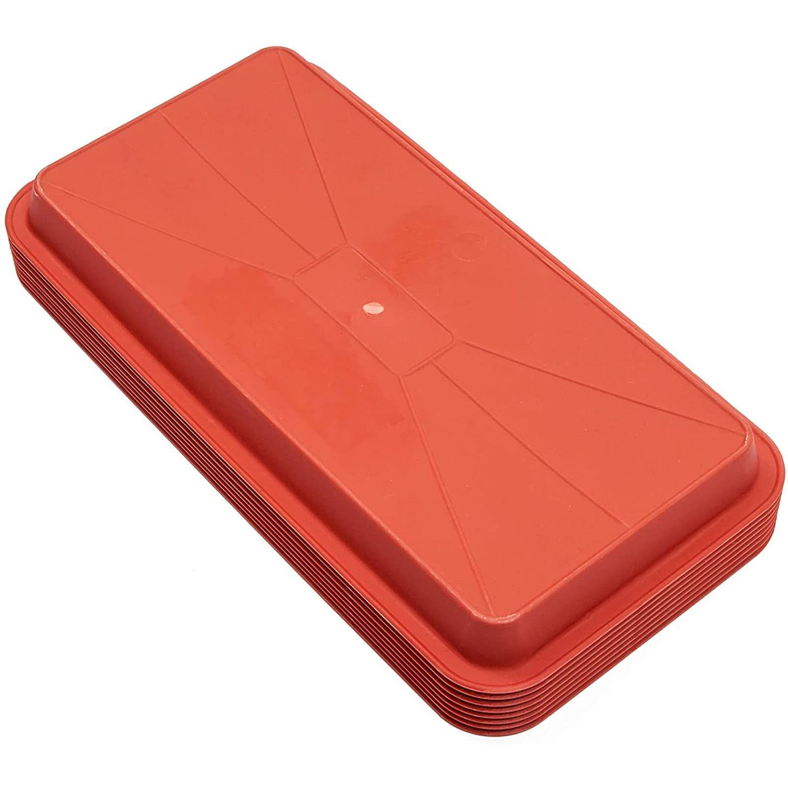 Juvale Rectangular Plastic Plant Tray - Terracotta Red, stacked