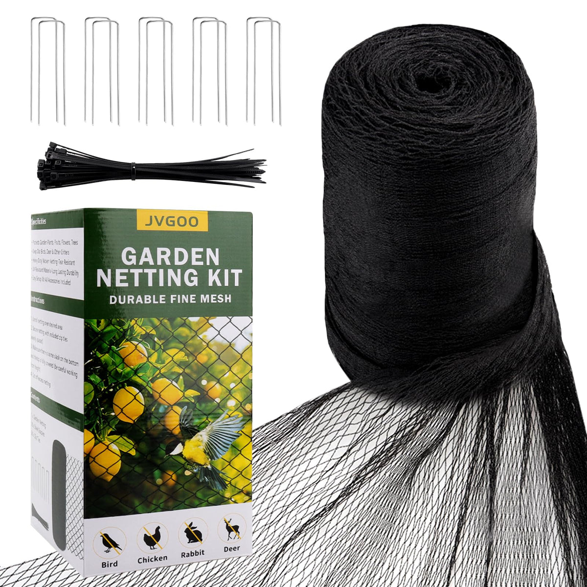 Jvgoo Bird Netting 13 x 40 FT, black colour, showcasing fine mesh design