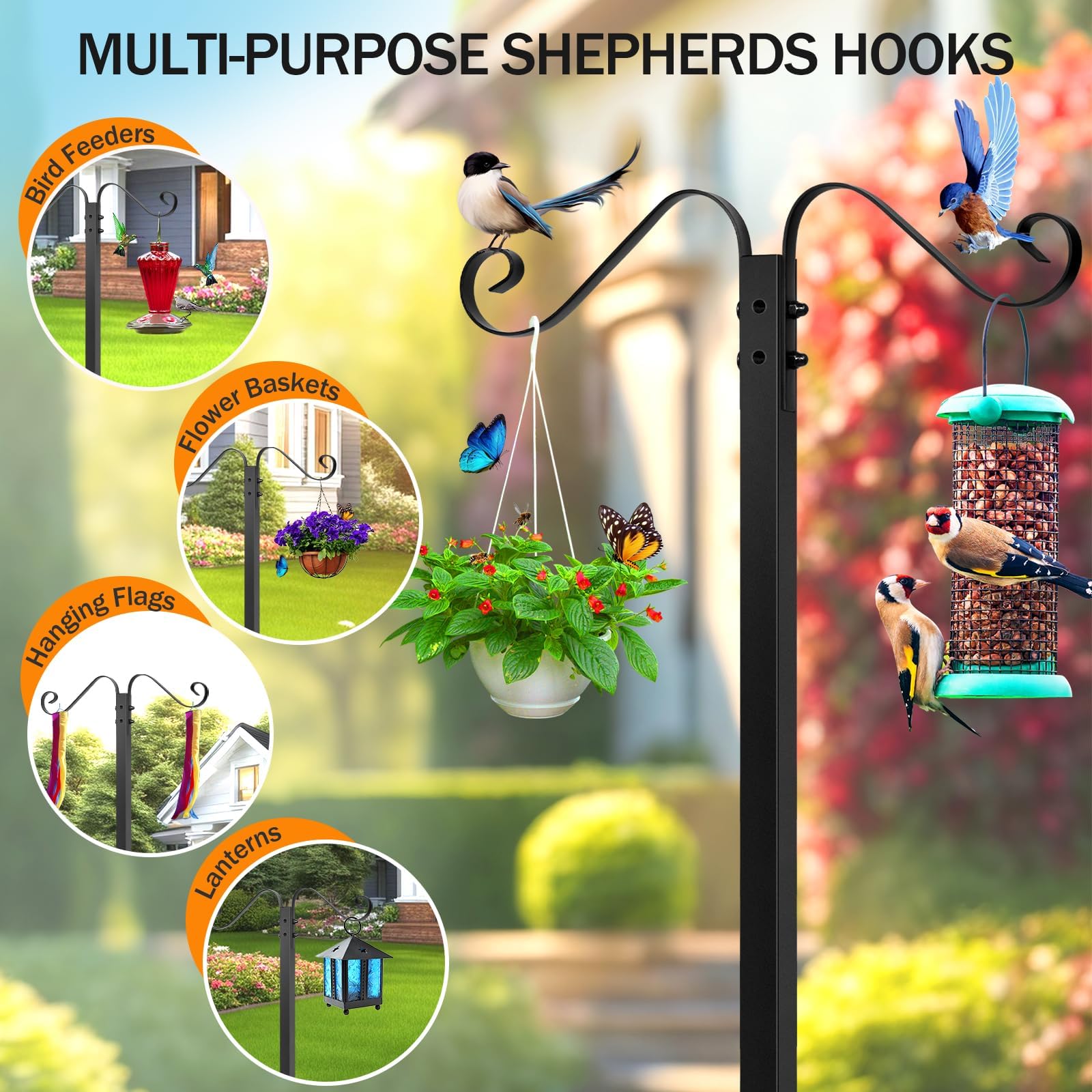 Jvgoo Garden Hose Holder side view showing shepherd hooks
