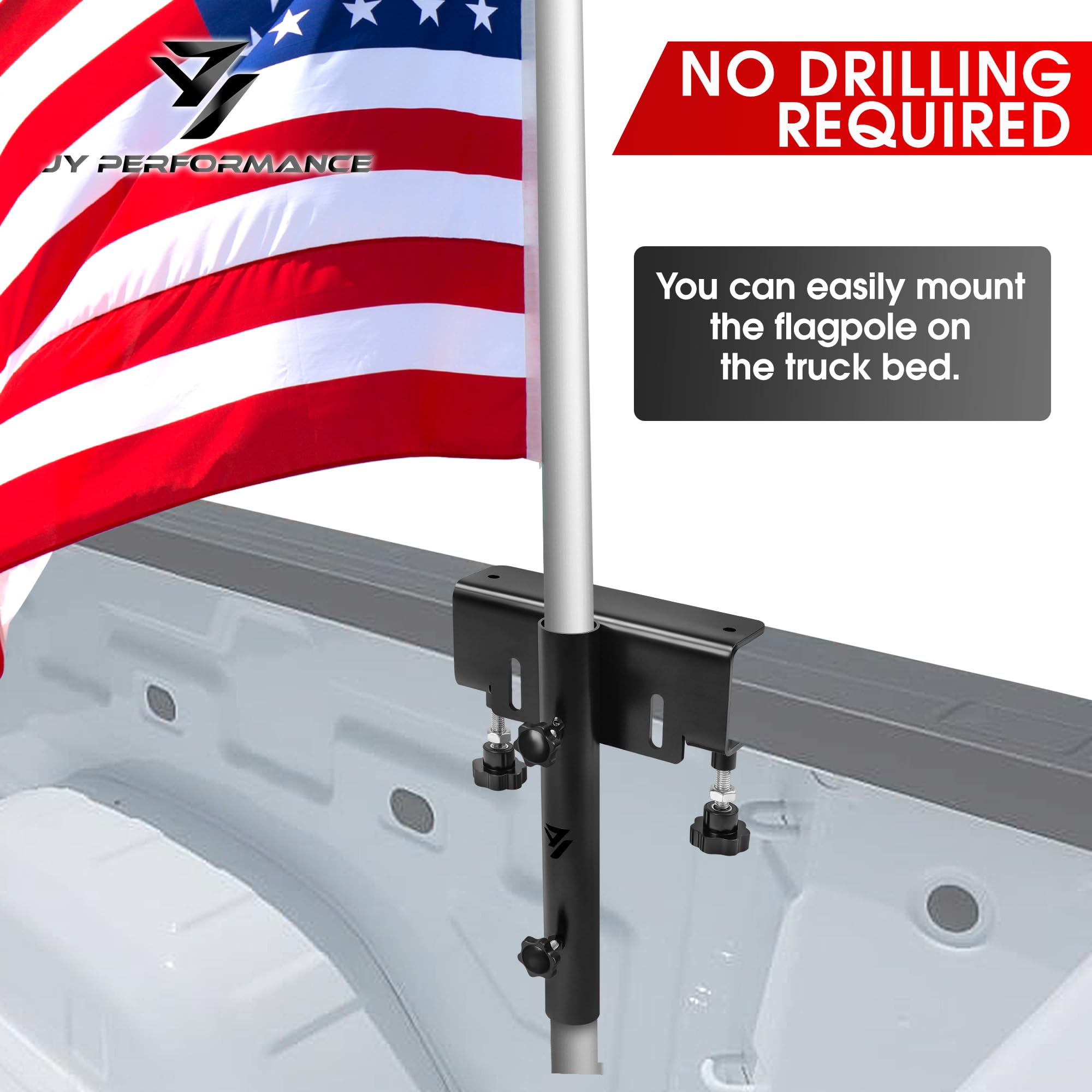 JY PERFORMANCE Truck Flag Pole Mount Holder installed in a pickup bed