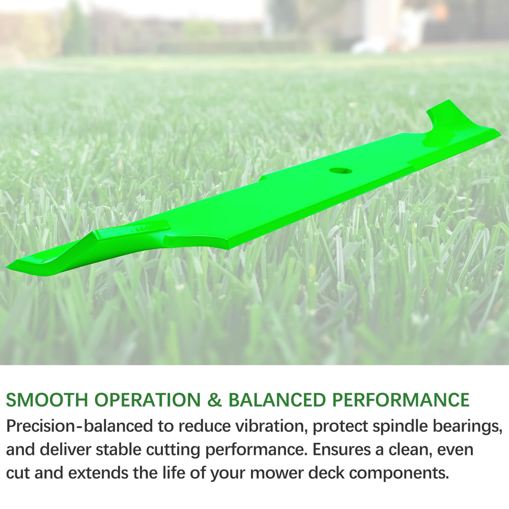 JYLEYJ high lift blades displayed on a lawn mower deck