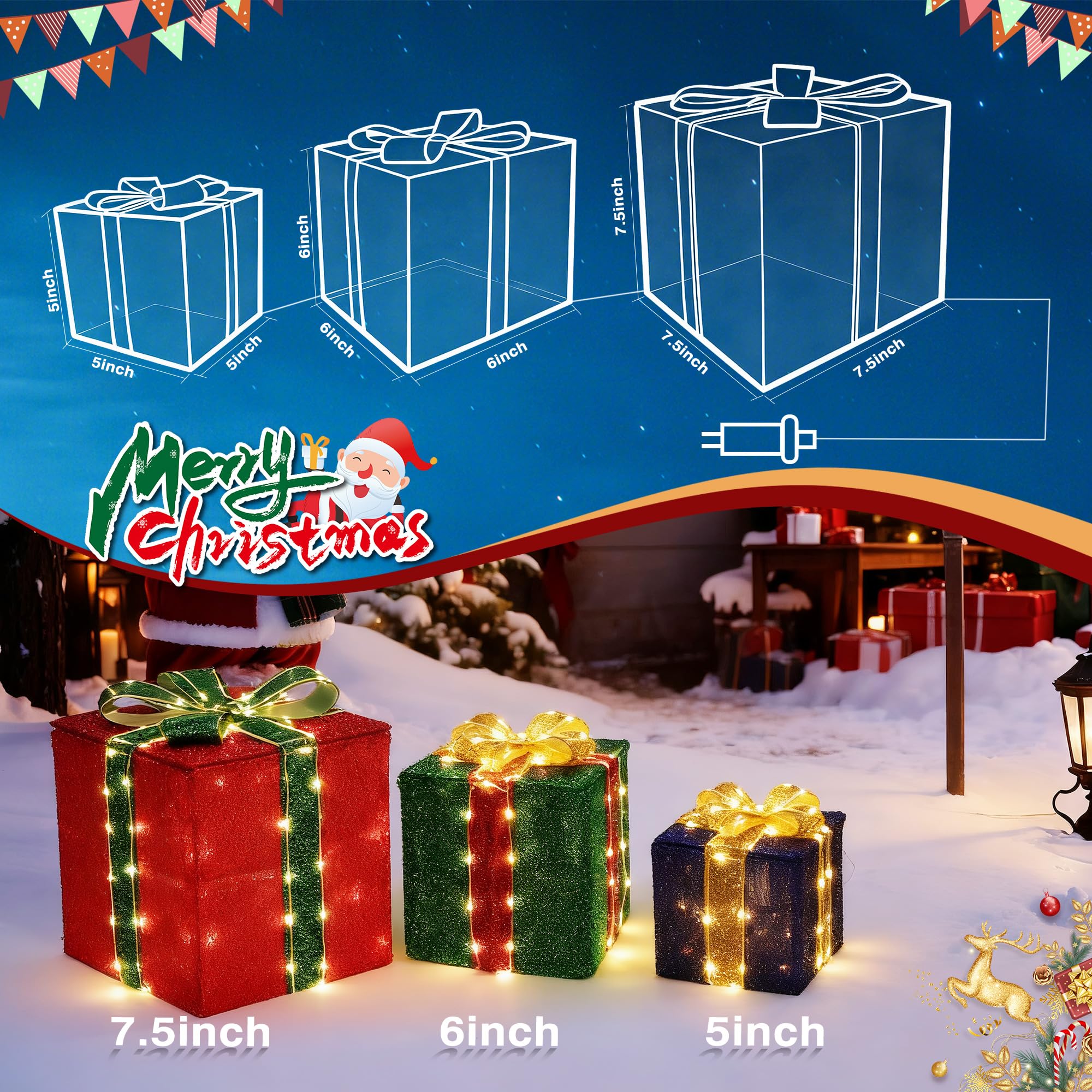 Jyoiat medium lighted gift box with festive decoration