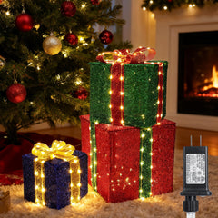 Jyoiat Set of 3 Christmas Lighted Gift Boxes with warm white LEDs