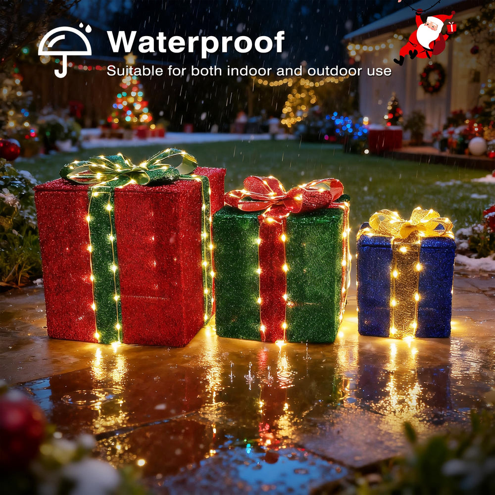 Jyoiat Set of 3 lighted gift boxes displayed outdoors
