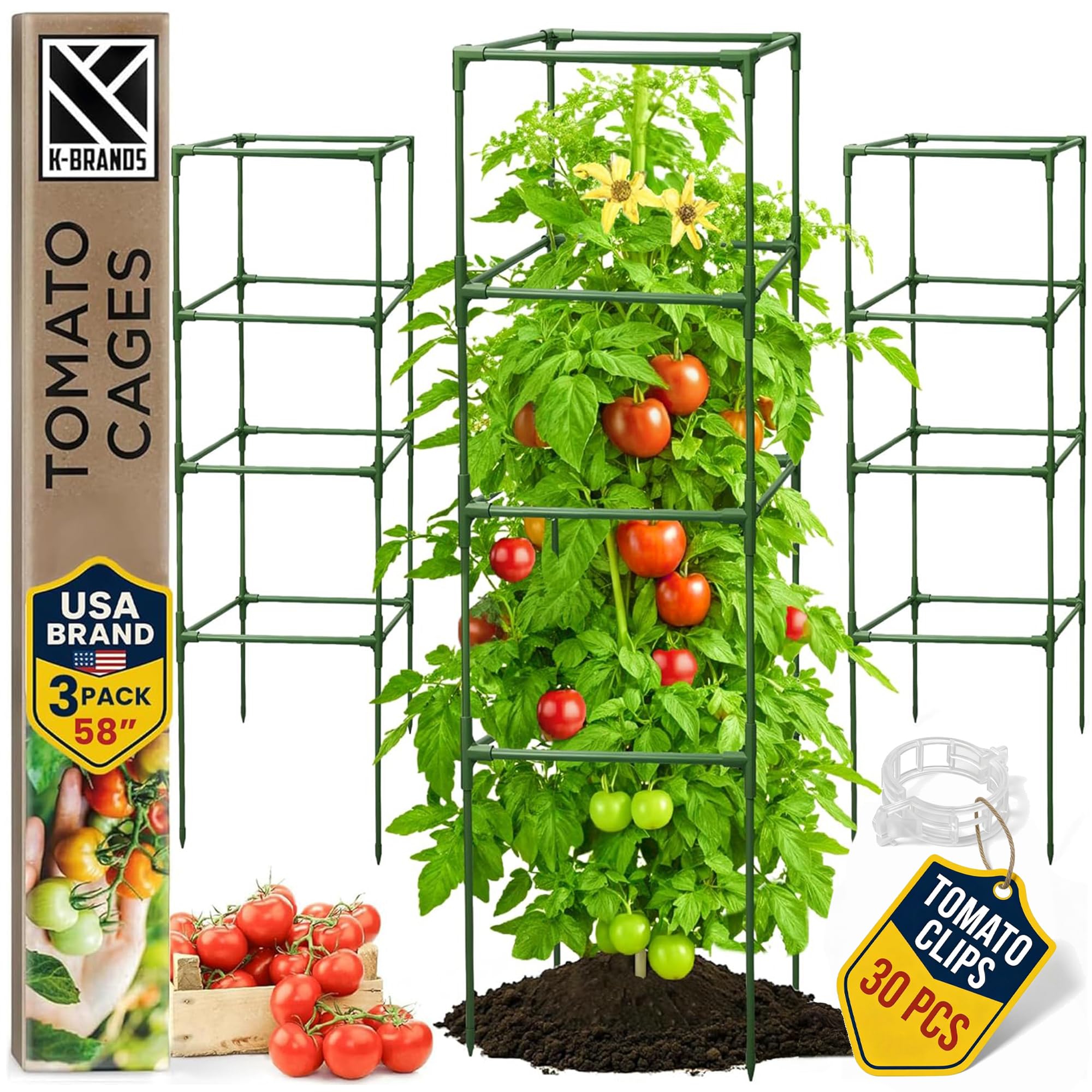 K-Brands 58-inch Square Tomato Cage front view in green