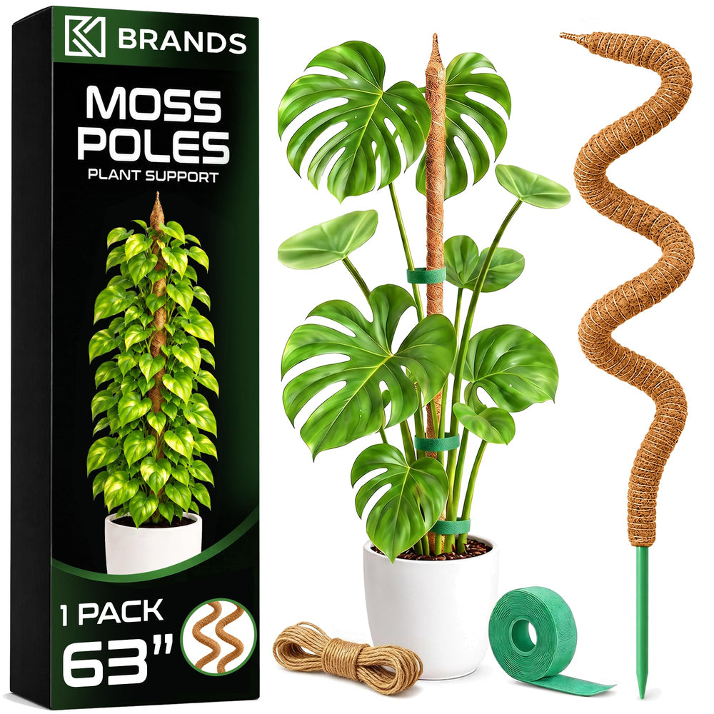 K-Brands 63-inch moss pole front view with brown coconut palm fibers