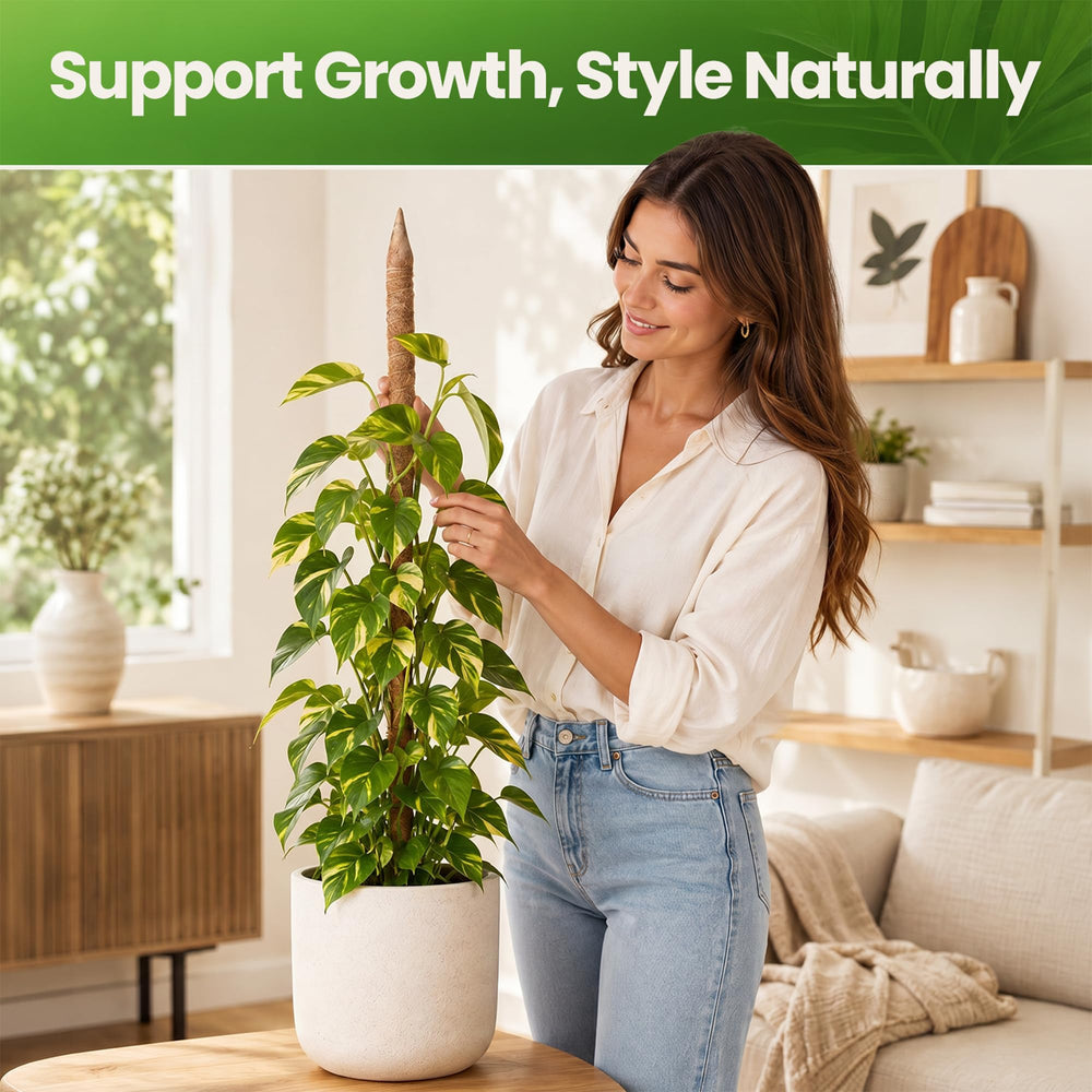 K-Brands moss pole with climbing plants in a modern home decor