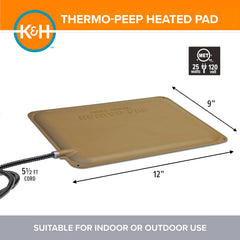 K&H Thermo-Peep Heating Pad side view showing cord