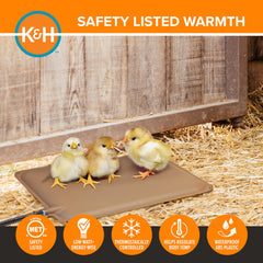 K&H Thermo-Peep Heating Pad with chickens sitting on it