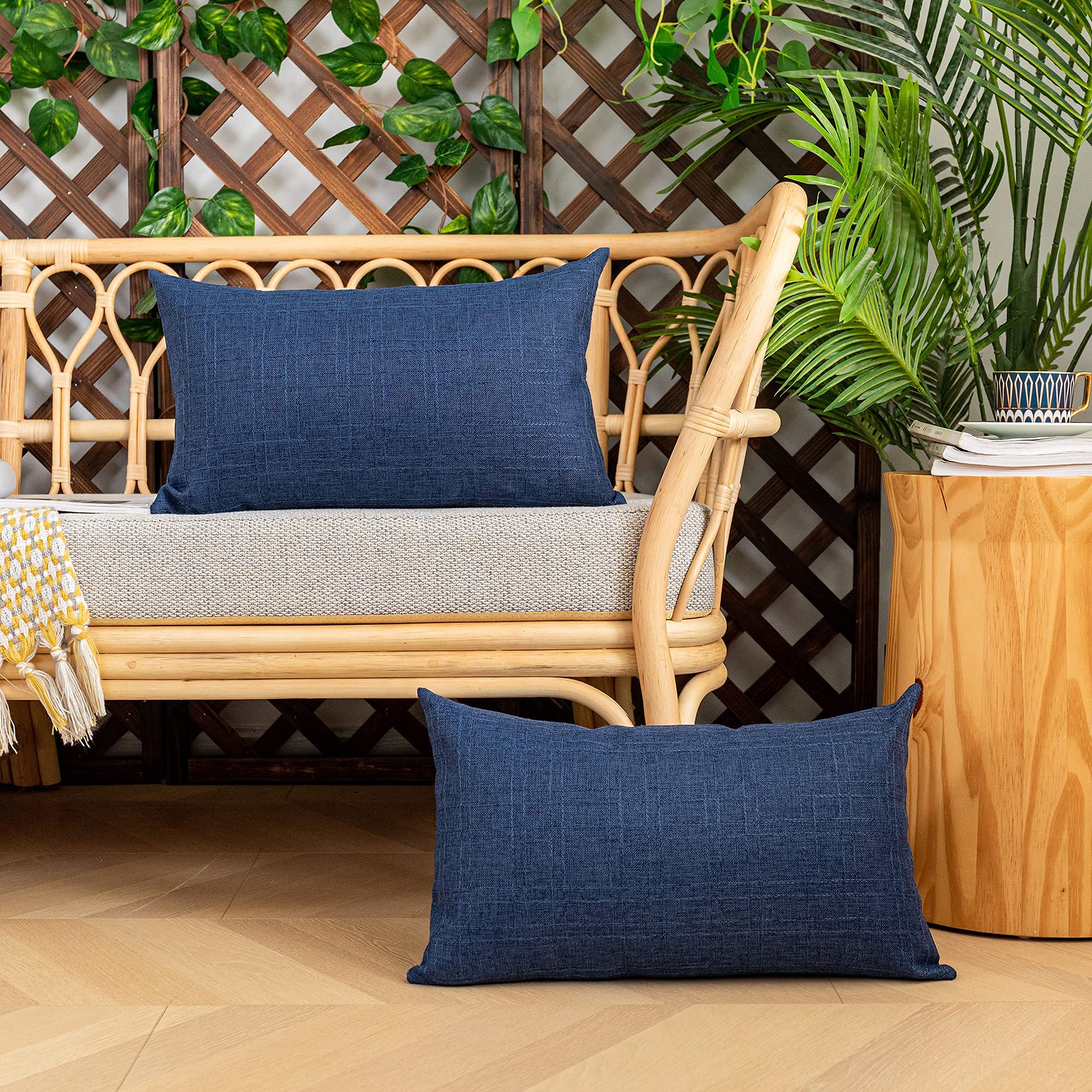 K KEVIN TEXTILE blue pillow cover in outdoor garden setting