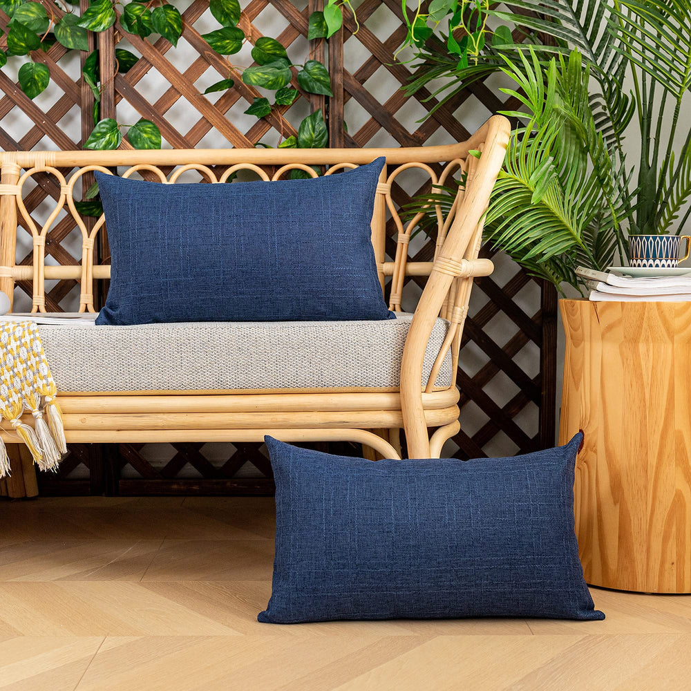 K KEVIN TEXTILE blue pillow cover in outdoor garden setting