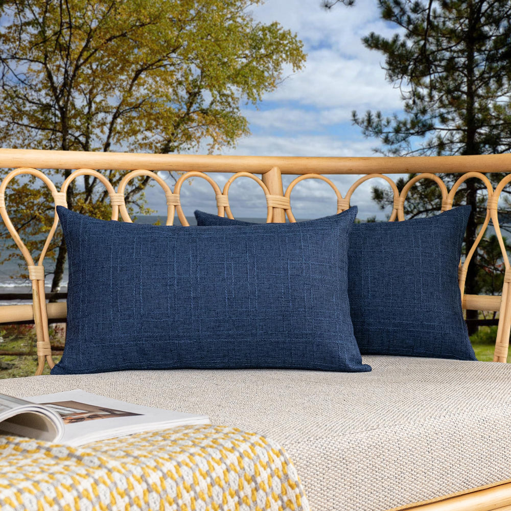 K KEVIN TEXTILE Outdoor Waterproof Lumbar Pillow Cover in blue front view