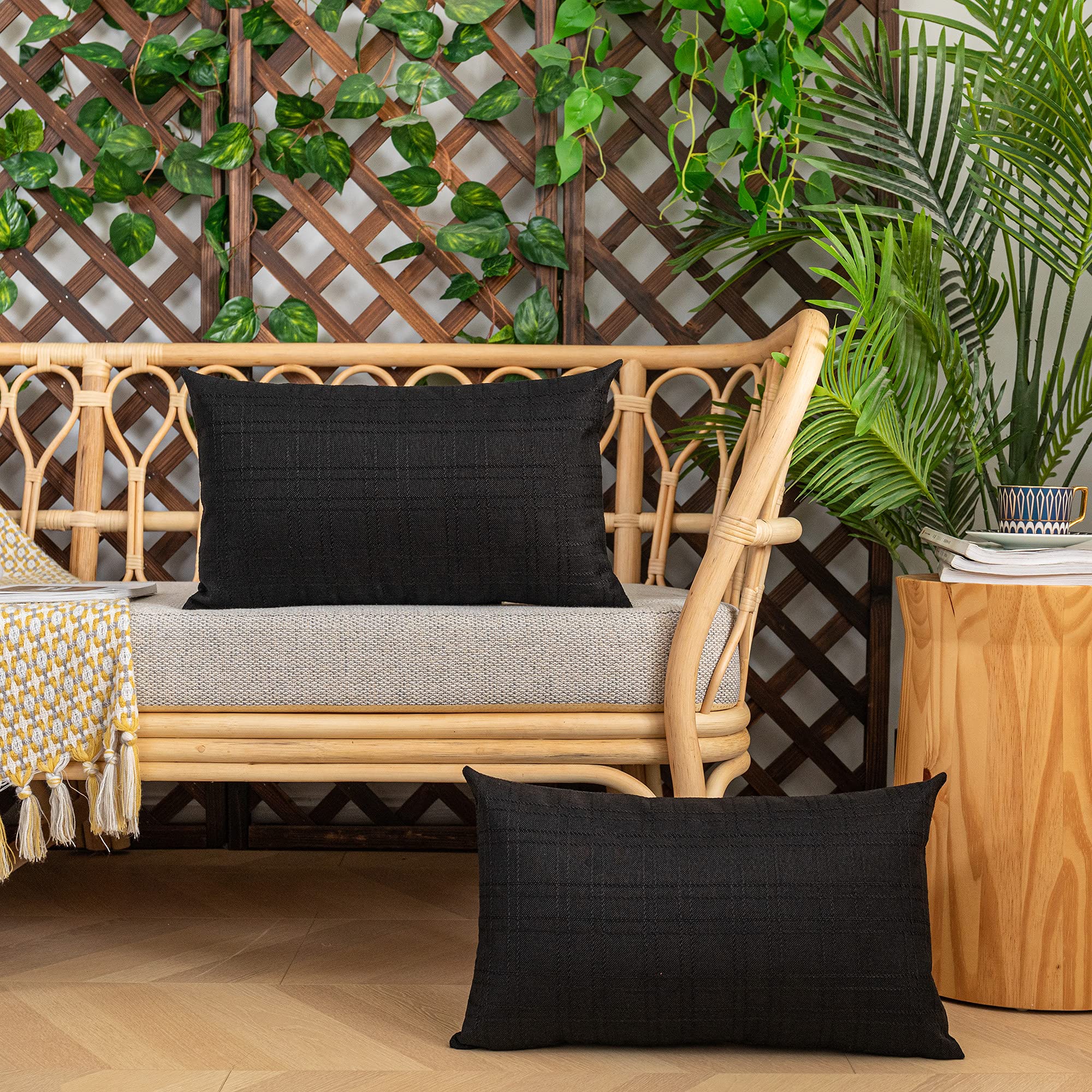 K KEVIN TEXTILE Outdoor Waterproof Lumbar Pillow Cover in garden setting