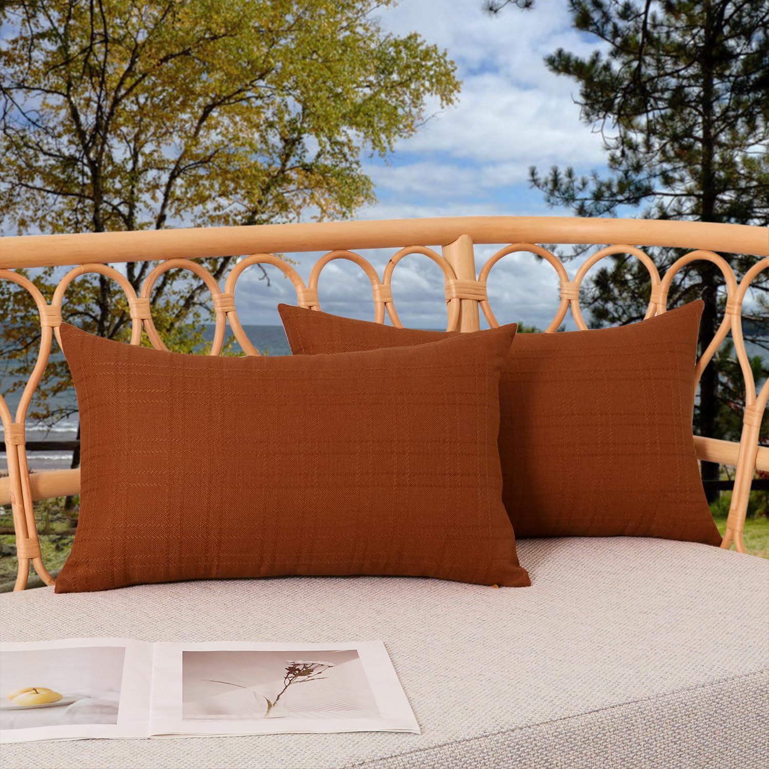 K KEVIN TEXTILE outdoor waterproof pillow cover burnt orange front view