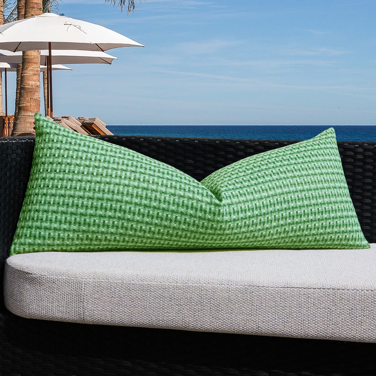 K KEVIN TEXTILE Outdoor Waterproof Pillow Cover front view in sage green