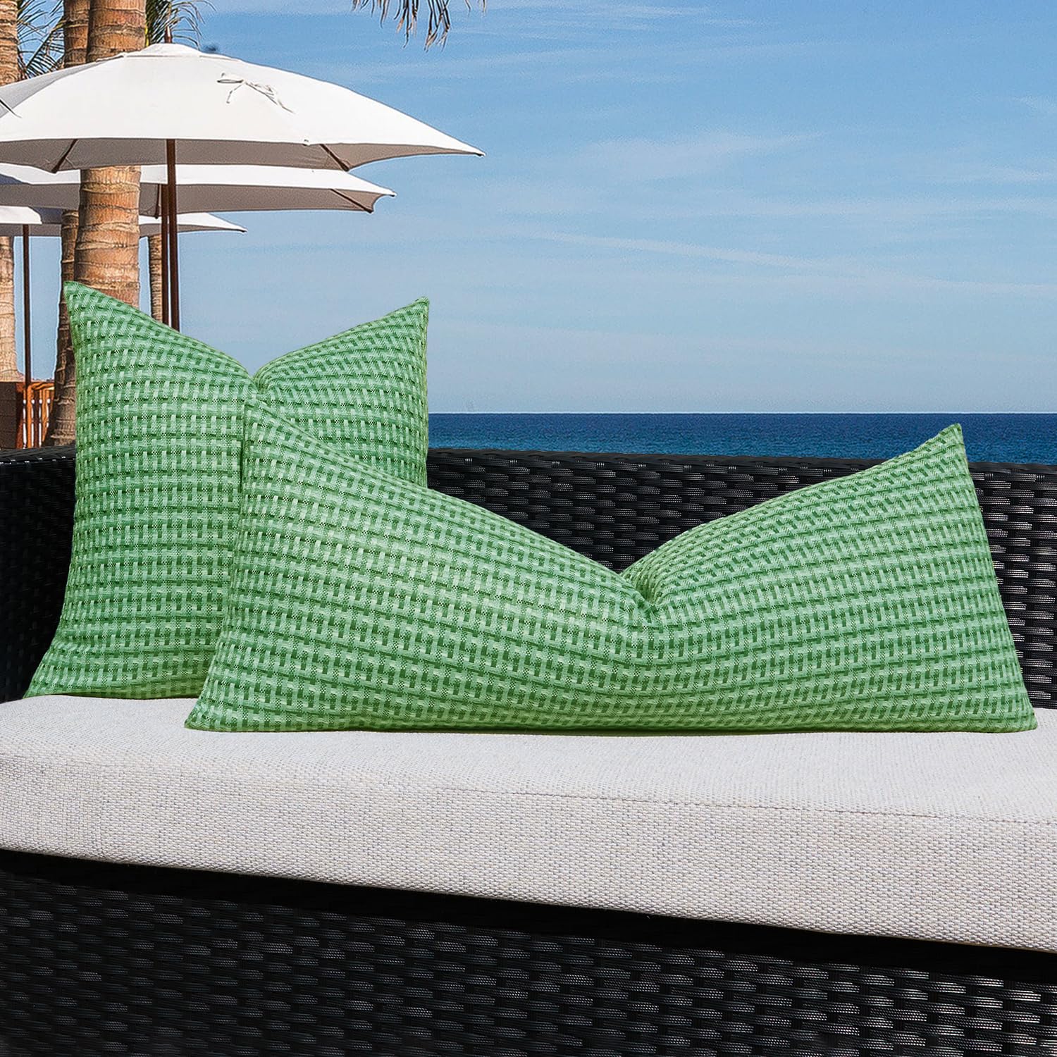 K KEVIN TEXTILE Outdoor Waterproof Pillow Cover in use at a picnic
