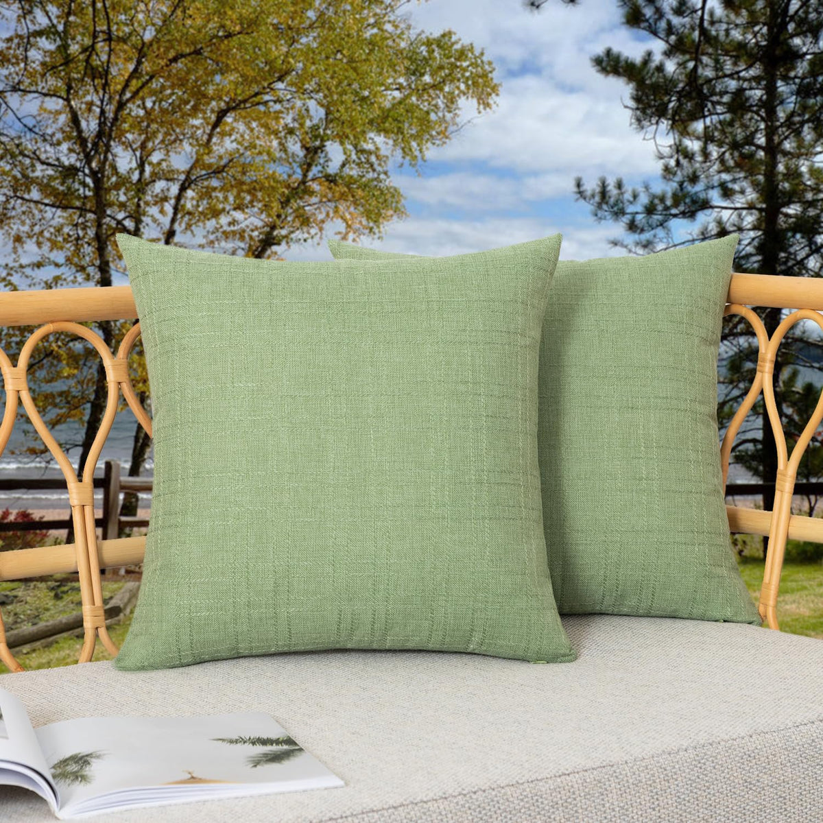 K KEVIN TEXTILE Outdoor Waterproof Pillow Covers Front View in Sage Green