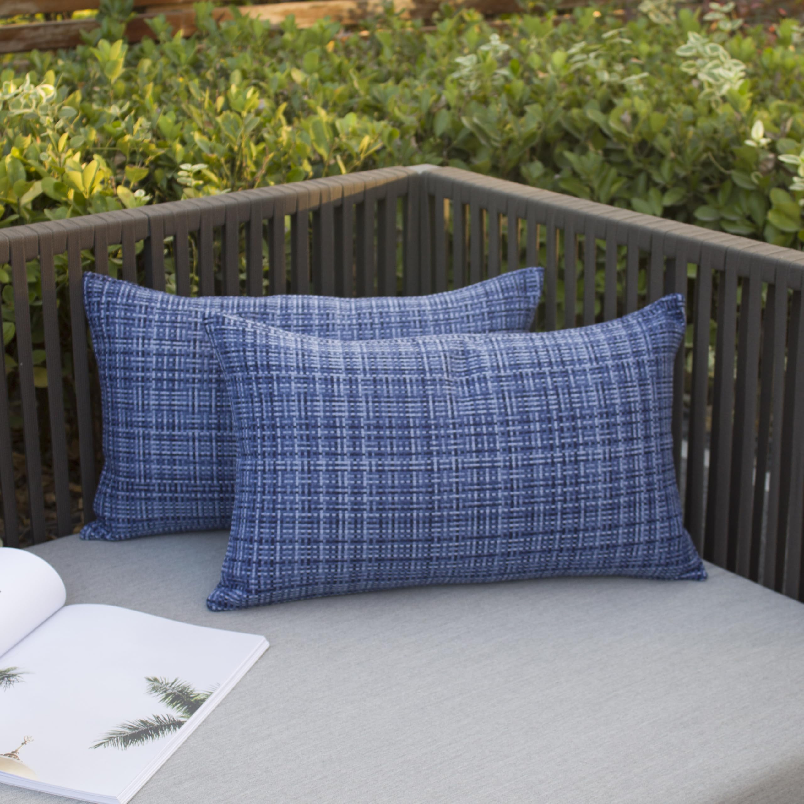K KEVIN TEXTILE pillow cover navy blue in garden setting