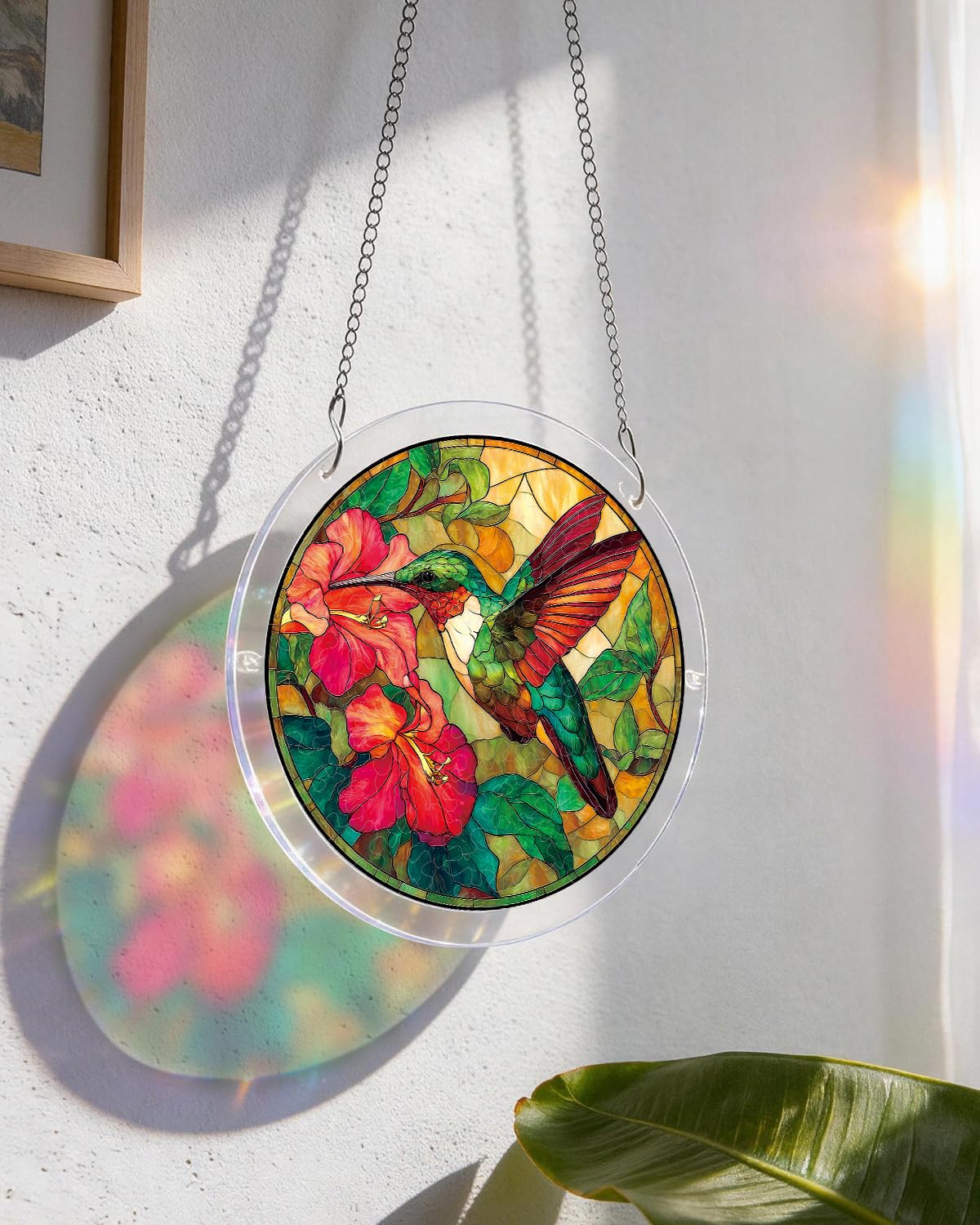 KaayeeWood Acrylic Suncatcher Emerald Flame Hummingbird package contents