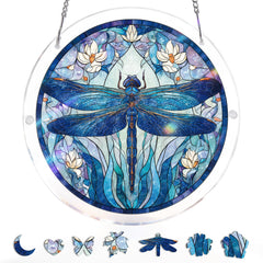 KaayeeWood Moonlit Dragonfly Suncatcher front view with vibrant colours