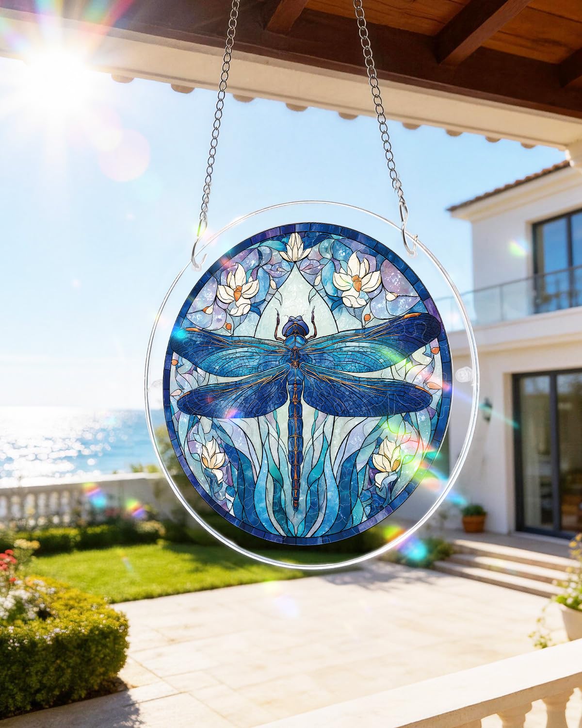 KaayeeWood Moonlit Dragonfly Suncatcher hanging on a window