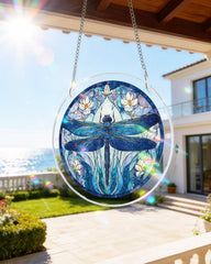 KaayeeWood Moonlit Dragonfly Suncatcher hanging on a window