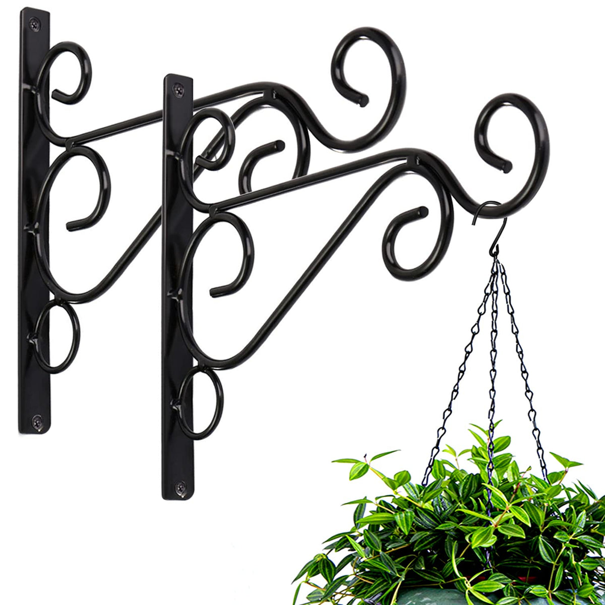 KABB Pack of 2 Black Iron Outdoor Hanging Brackets with screws