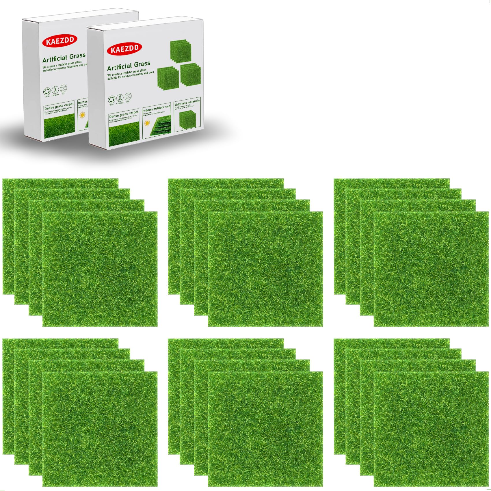 KAEZDD 6 x 6 inch fake grass tiles pack front view