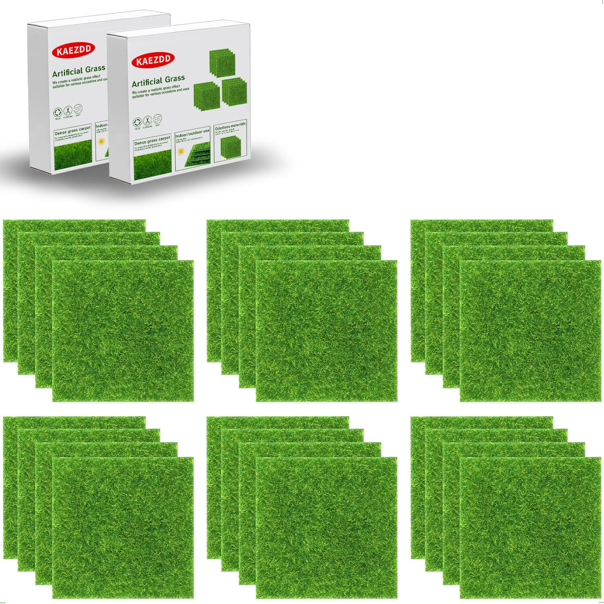 KAEZDD 6 x 6 inch fake grass tiles pack front view
