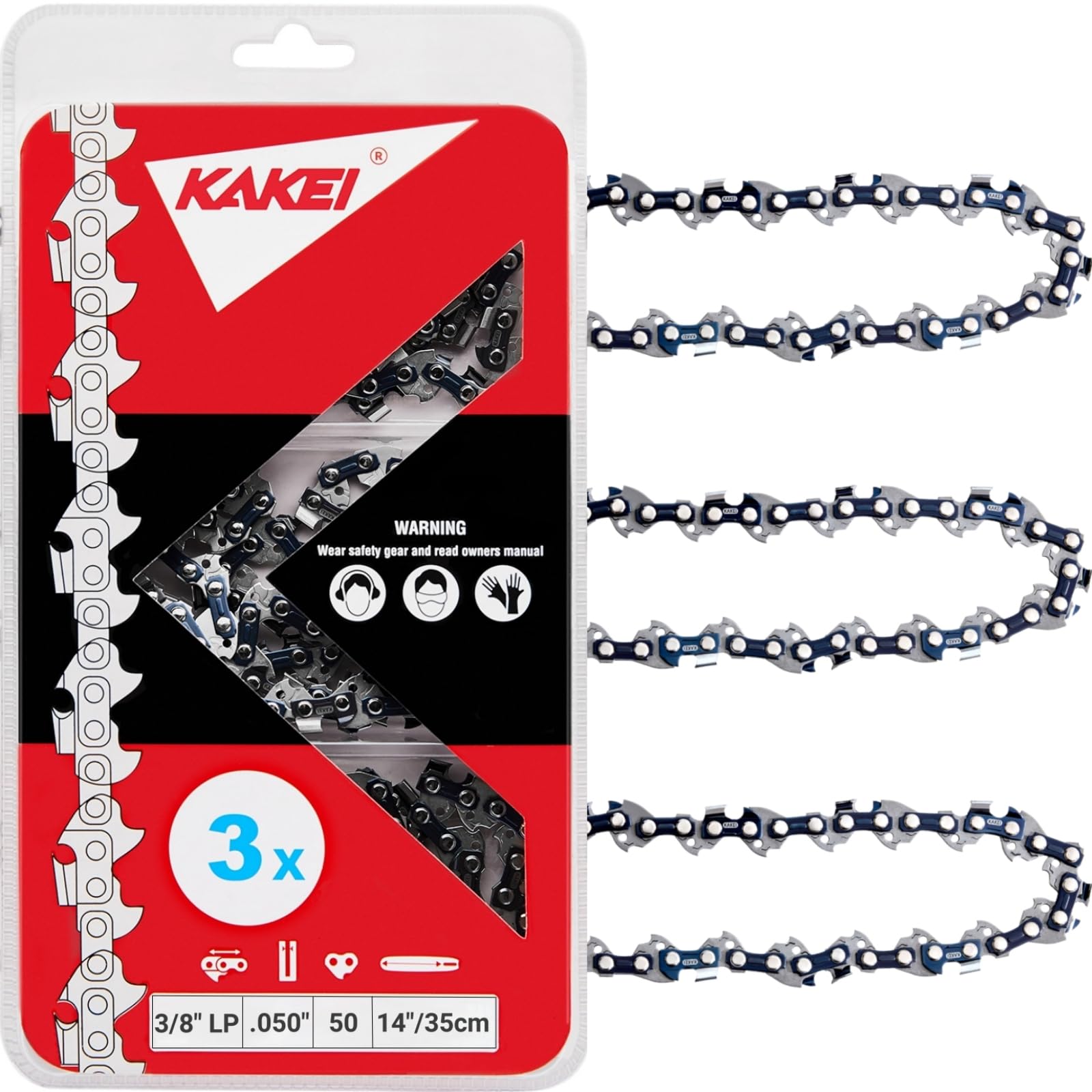 KAKEI 14 Inch Chainsaw Chain 3-Pack front view