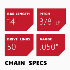 KAKEI 14 Inch Chainsaw Chain dimensions and specifications