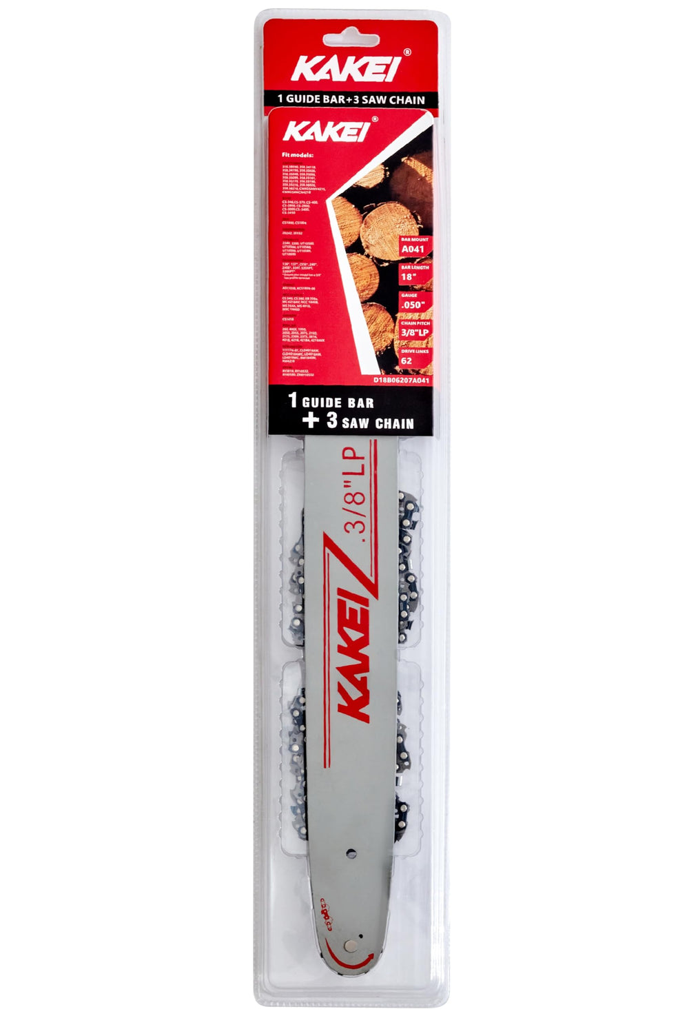 KAKEI 18 inch chainsaw guide bar with three chains