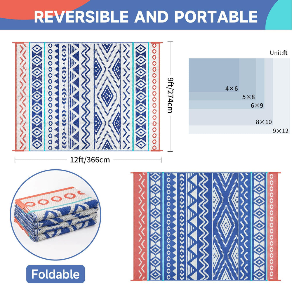 Kalafun 9x12 ft patio rug showing double-sided use