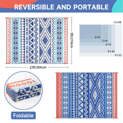 Kalafun 9x12 ft patio rug showing double-sided use