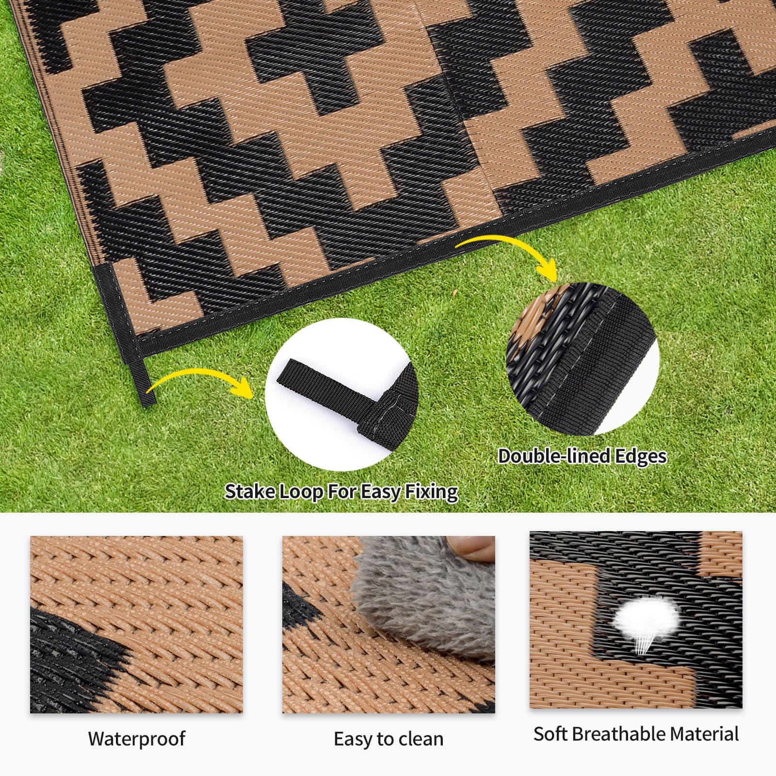 Kalafun Outdoor Patio Rug 5x8 ft folded flat for storage
