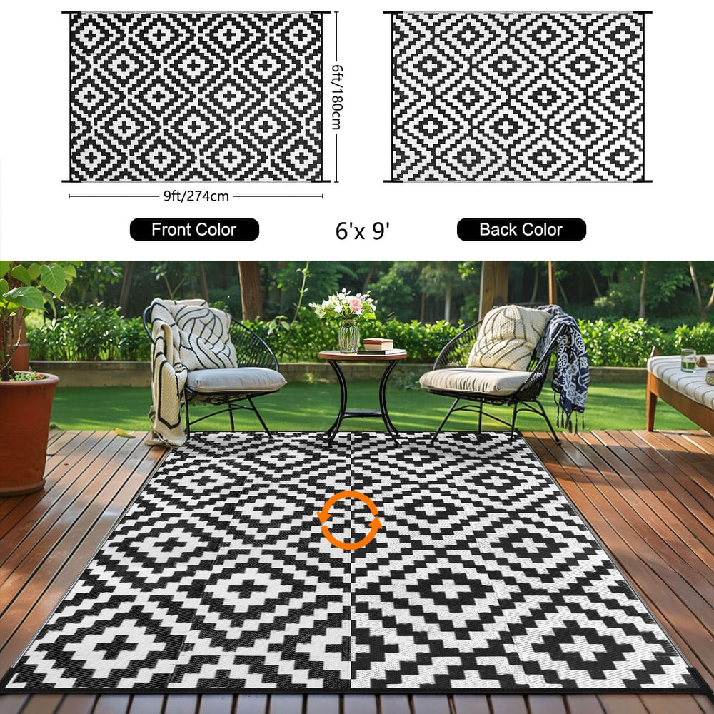 Kalafun Outdoor Patio Rug in a garden setting