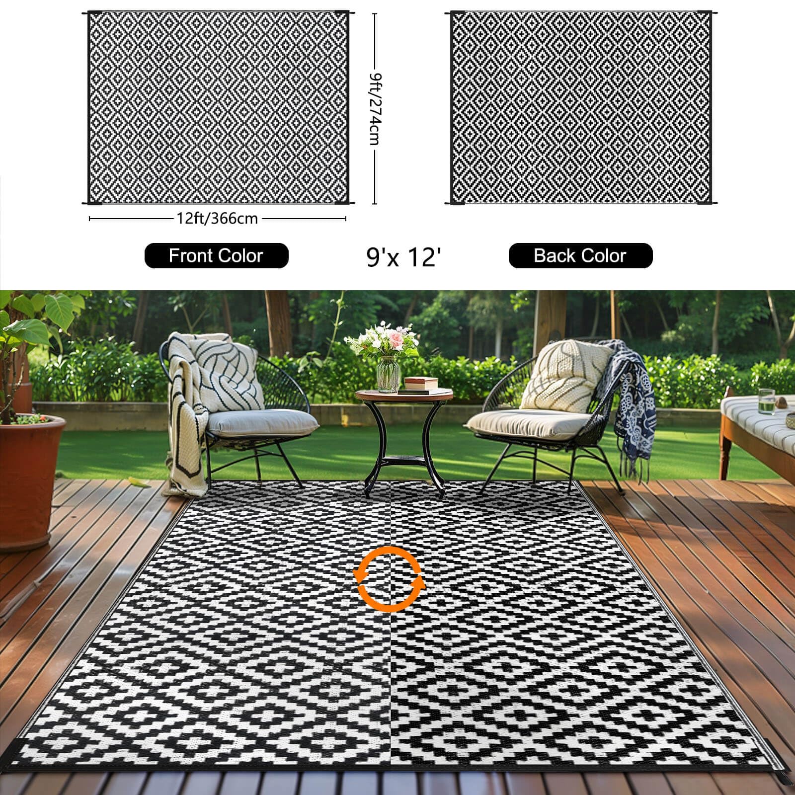Kalafun Outdoor Patio Rug on a balcony