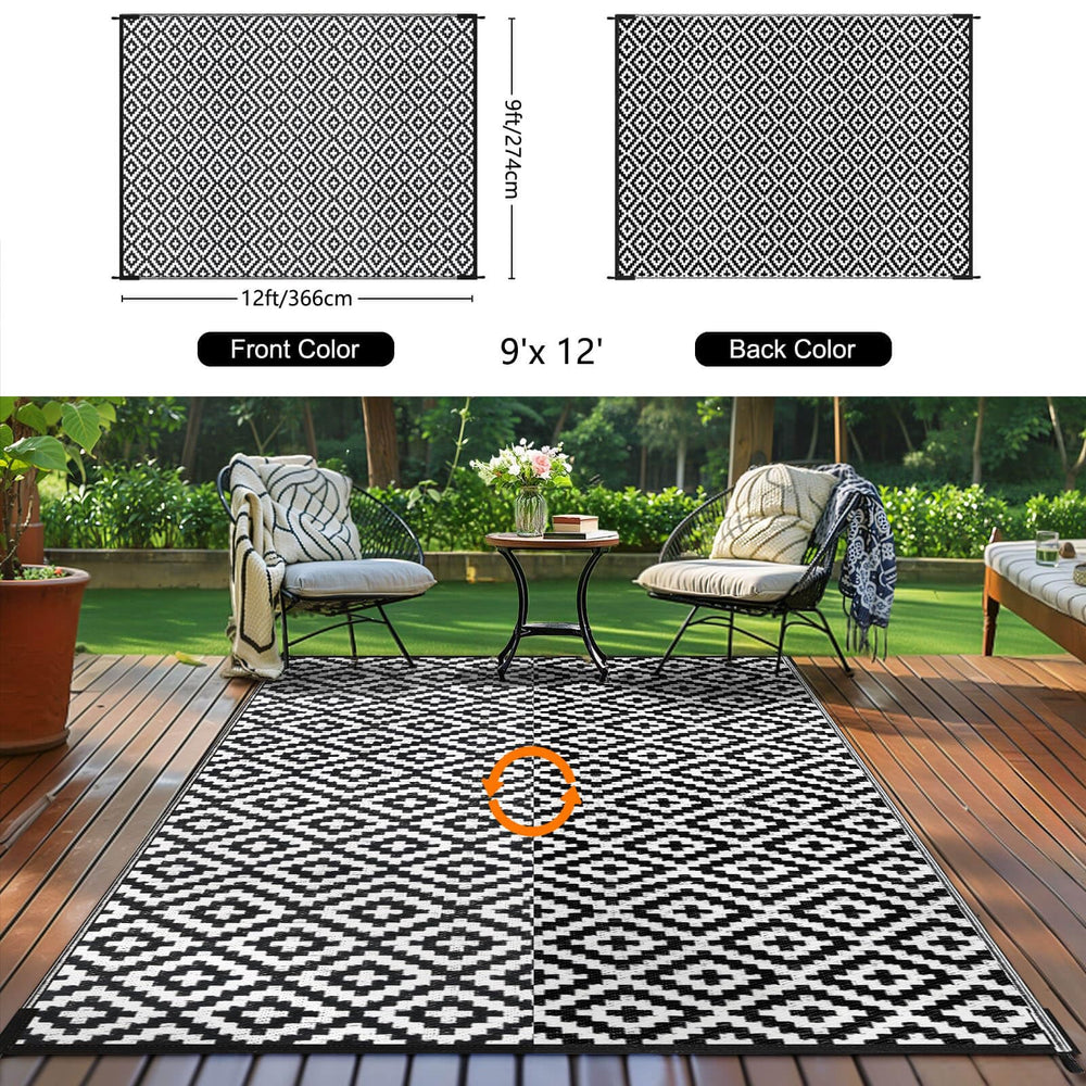 Kalafun Outdoor Patio Rug on a balcony