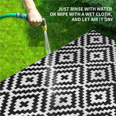 Kalafun Outdoor Patio Rug on a balcony